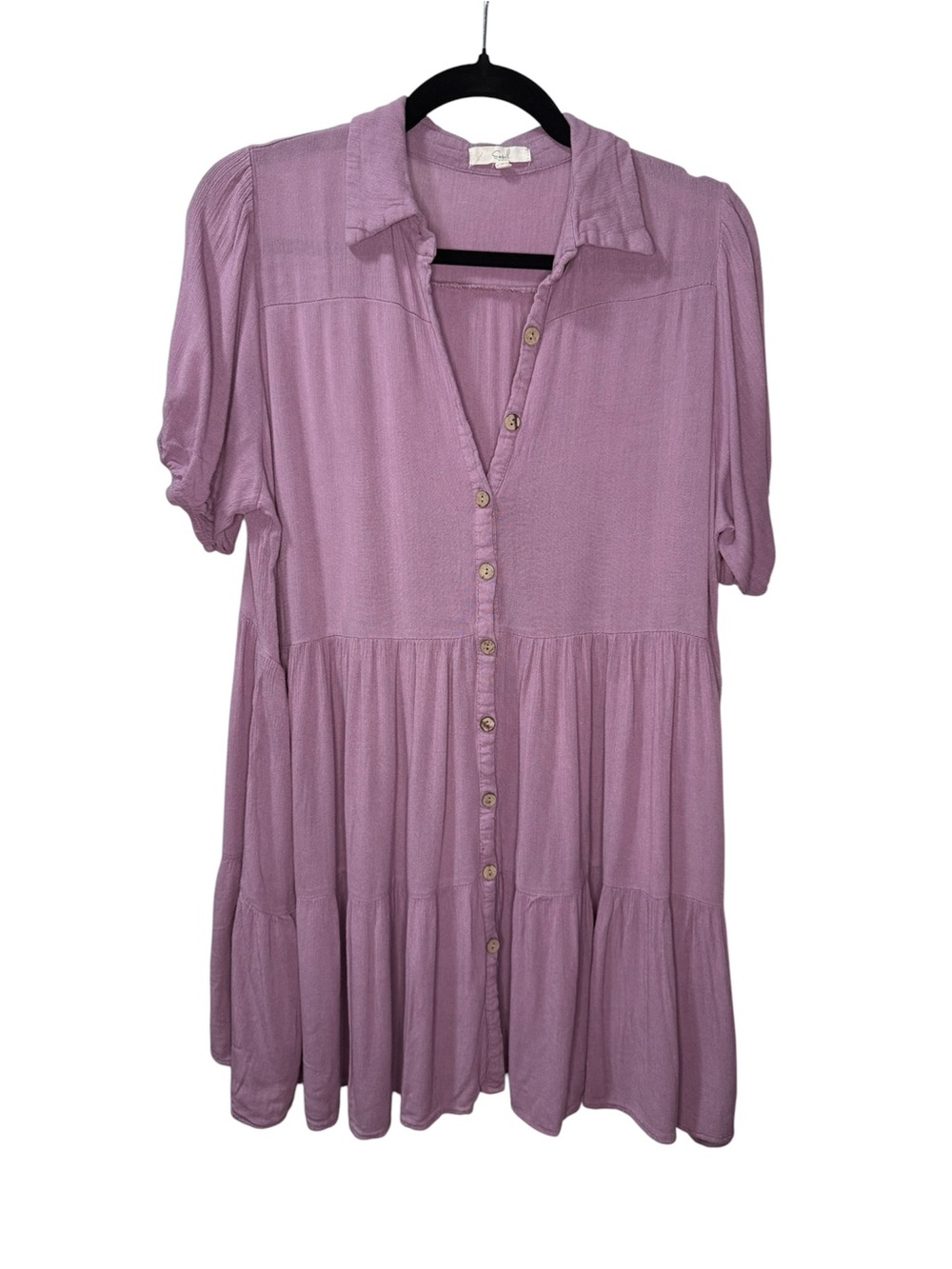 Easel Lavender Full Button-Front Tiered Tunic Dress or or Long Top 100% Rayon